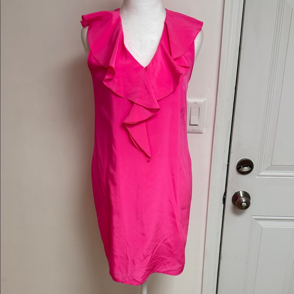 Amanda Uprichard Pink Ruffle Dress size small 100% silk
